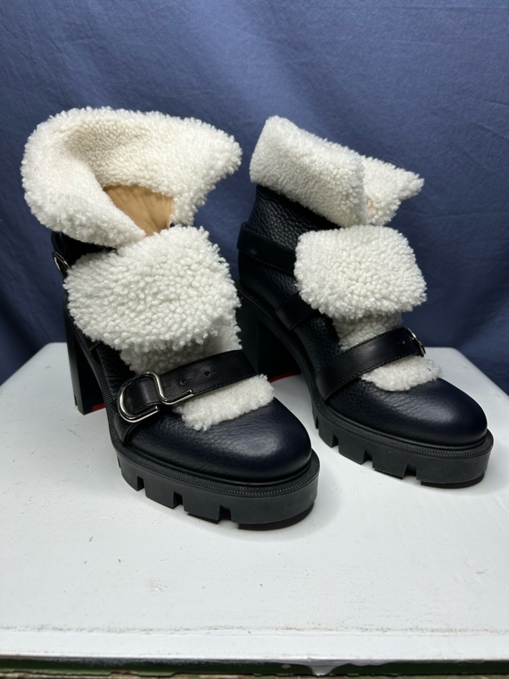 Christian Louboutin Leather and Shearling Ankle Boots Size 38 EU / 8 US WMNS